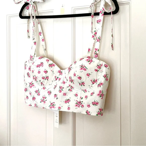 NWT Zara pink white floral crop top L - Picture 4 of 11